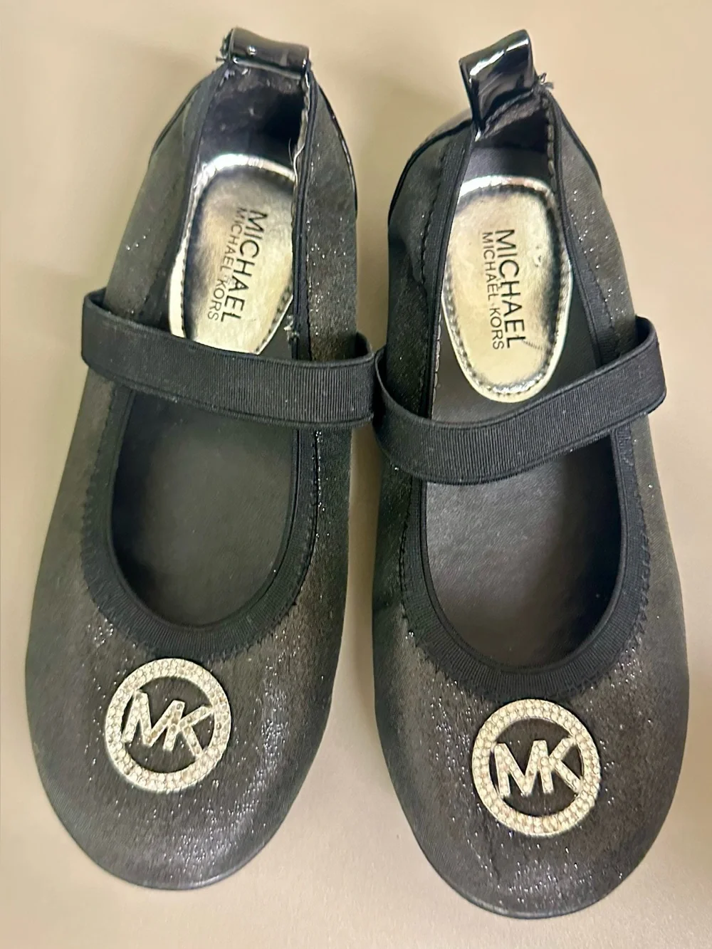 Michael Kors Riley Malia Girls Black Glitter Mary Jane Flats Size 12